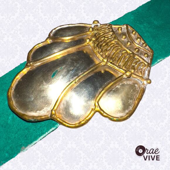 Vintage Boho Gold Shell Buckle Green Leather Statement Belt - Picture 4 of 5